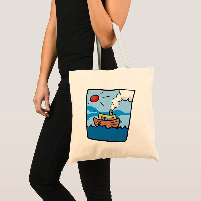 Cartoon Steamship on Ocean Waves Nautical Art  Tote Bag (Creator Uploaded)