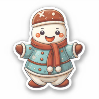Cartoon Style Adorable Christmas Cookie Cute Snowm