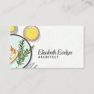 Cartoon-Style Artisan Bread & Herbs Illustration Business Card