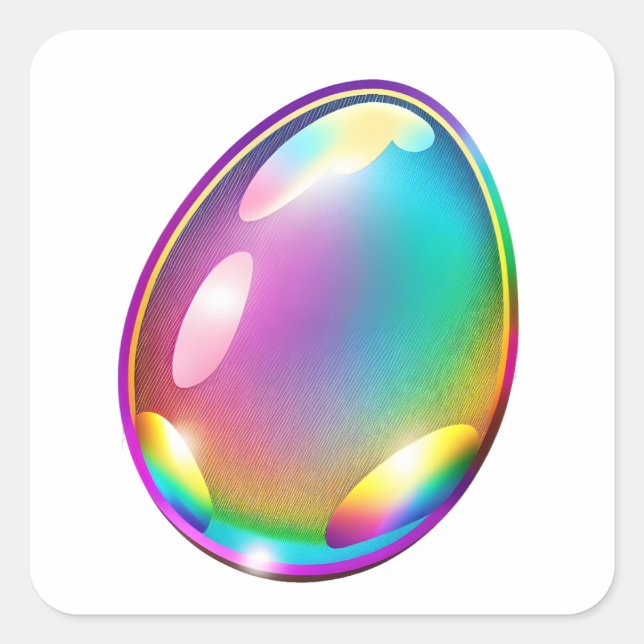 Cartoon Style Colourful Easter Holographic Egg  Square Sticker (Front)