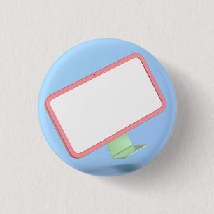 Cartoon style computer monitor 3 cm round badge