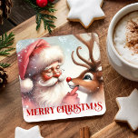 Cartoon Style Cute Santa and Rudolph Paper Coaster<br><div class="desc">✅ For matching items search 91R in my collections ✅ Add festive charm to your holiday table with these Christmas paper coasters featuring a cute classic Santa Claus and red-nose Rudolph. Designed in a playful mix of watercolor, cartoon, funny, and kids-friendly styles, these coasters bring warmth, color, and holiday cheer...</div>