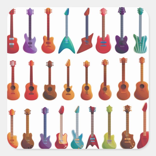 Cartoon style Guitar Square Sticker (Front)
