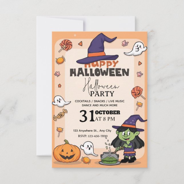 Cartoon-Style Halloween Party Invitation –Editable (Front)