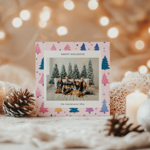 Cartoon Style Pastel Christmas Trees Holiday Card