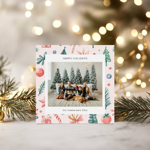 Cartoon Style Pastel Illustrations Holiday Card