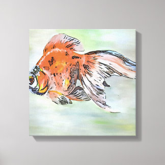 Cartoon Style Ryukin Goldfish Acrylic Painting Canvas Print