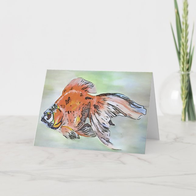 Cartoon Style Ryukin Goldfish Acrylic Painting Card (Front)