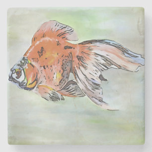Cartoon Style Ryukin Goldfish Acrylic Painting Stone Coaster