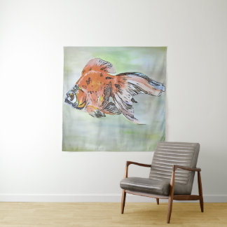 Cartoon Style Ryukin Goldfish Acrylic Painting Tapestry