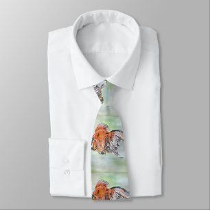 Cartoon Style Ryukin Goldfish Acrylic Painting Tie