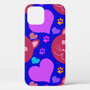 Cartoon style seamless wallpaper with cat face and iPhone 12 case