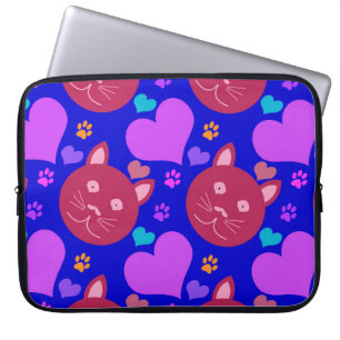 Cartoon style seamless wallpaper with cat face and laptop sleeve