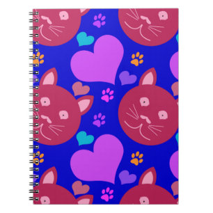 Cartoon style seamless wallpaper with cat face and notebook