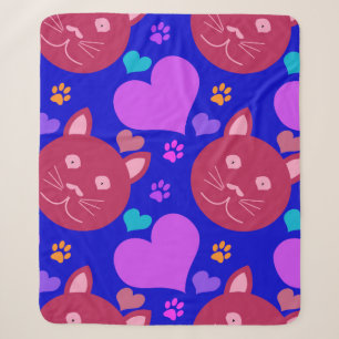 Cartoon style seamless wallpaper with cat face and sherpa blanket