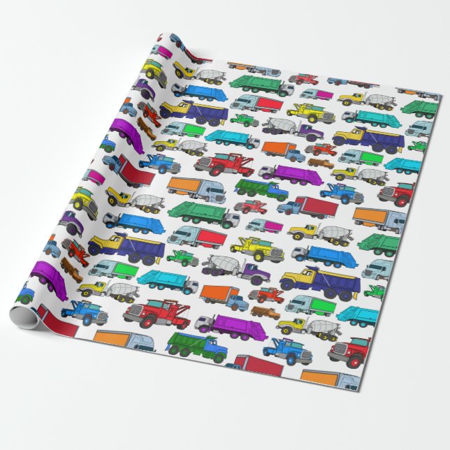 Cartoon-style Truck Illustrations Wrapping Paper (Unrolled)