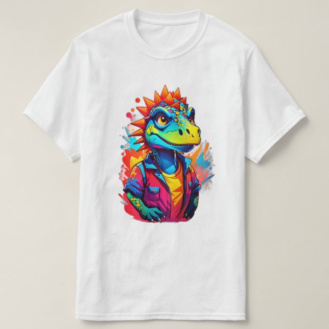 Cartoon Style Vibrant Dinosaur Pouting T-Shirt (Design Front)