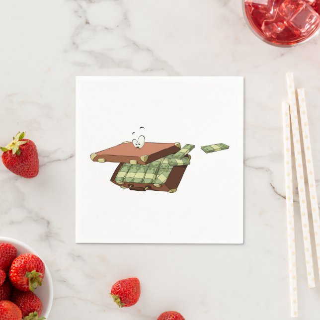 Cartoon Suitcase Full of Money Cash Bundles Napkin (Insitu)
