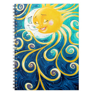 cartoon sun and moon love peace notebook