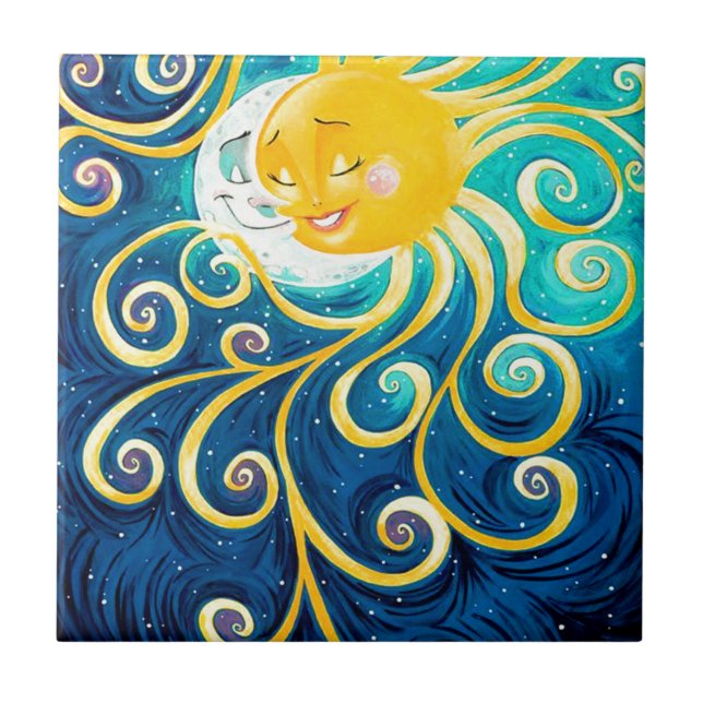 cartoon sun and moon love peace tile (Front)