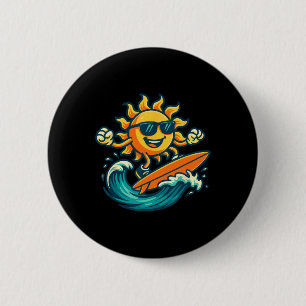 Cartoon Sun Surfing Summer Beach Wave Art 6 Cm Round Badge