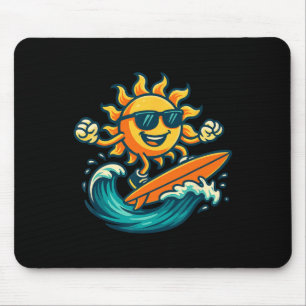 Cartoon Sun Surfing Summer Beach Wave Art Mouse Mat