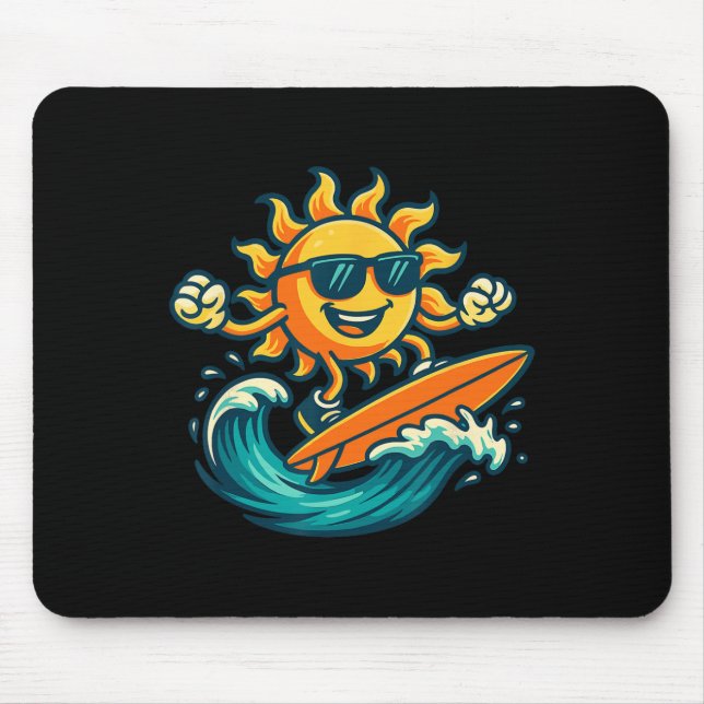 Cartoon Sun Surfing Summer Beach Wave Art  Mouse Mat (Front)