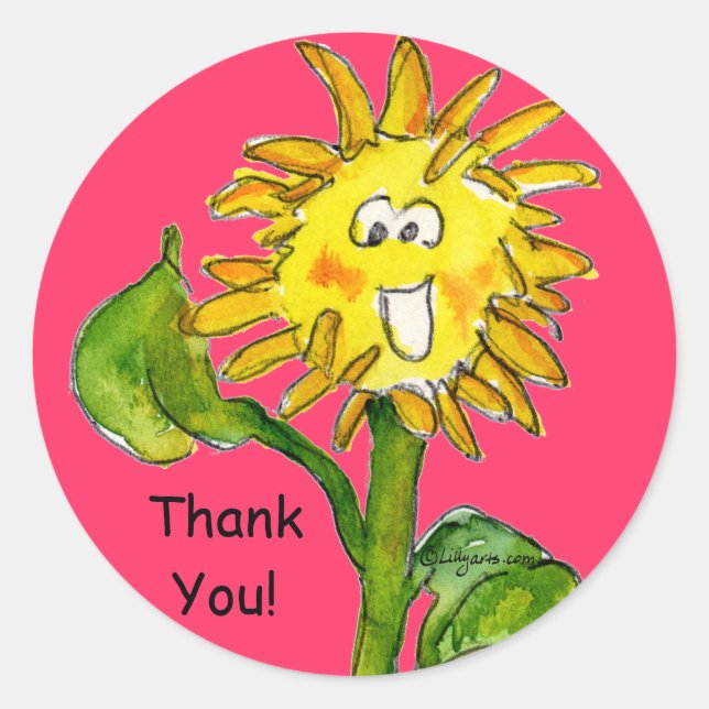 Cartoon Sunflower Thank You Stickers (Front)
