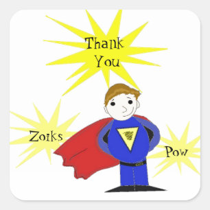 Cartoon Super Hero Thank You Square Sticker