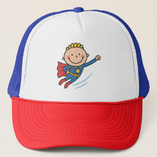 Cartoon Superhero Boy Flying Kids T-Shirt Trucker Hat