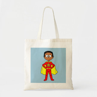 Cartoon Superhero Boy Red Suit Standing Proud Tote Bag
