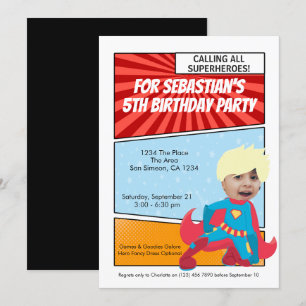 Cartoon Superhero Comic Birthday Party (blonde) Invitation