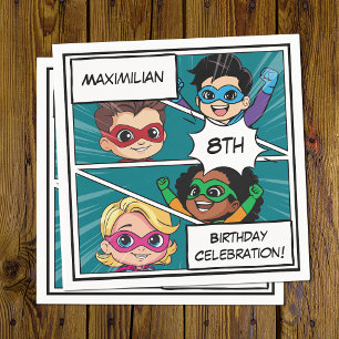 Cartoon Superhero Comic Book Cute Birthday Party Napkin