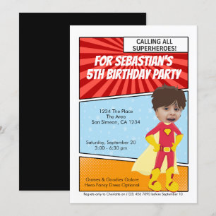 Cartoon Superhero Novelty Comic Birthday Party Invitation