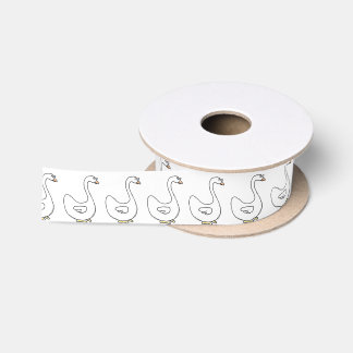 Cartoon Swan Graceful White Bird Design Satin Ribbon