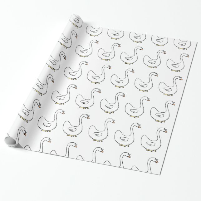 Cartoon Swan Graceful White Bird Design Wrapping Paper (Unrolled)