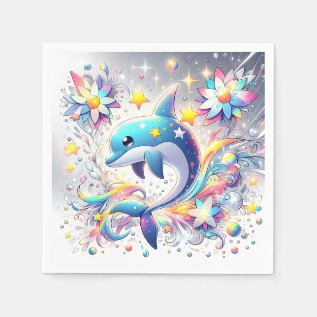 Cartoon Sweet Dolphin Baby Shower Napkin (Front)
