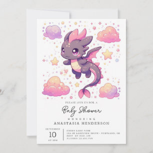 Cartoon Sweet Dragon Baby Shower Invitation