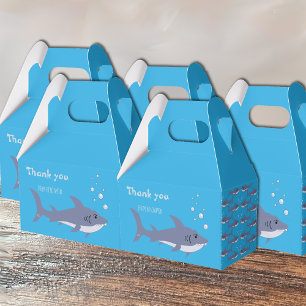 Cartoon swimming shark kid birthday blue favour box