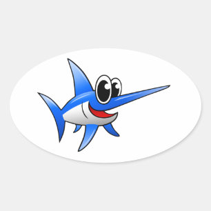Cartoon Swordfish Oval Sticker