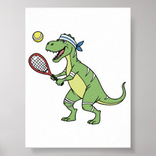  Cartoon T-Rex Playing Tennis Wall Art Decor