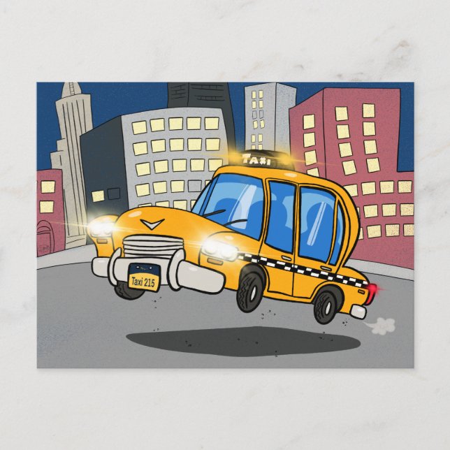 Cartoon Taxi Cab Postcard (Front)