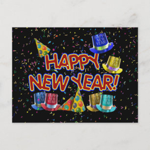 Cartoon Text w/Party Hats & Confetti Holiday Postcard