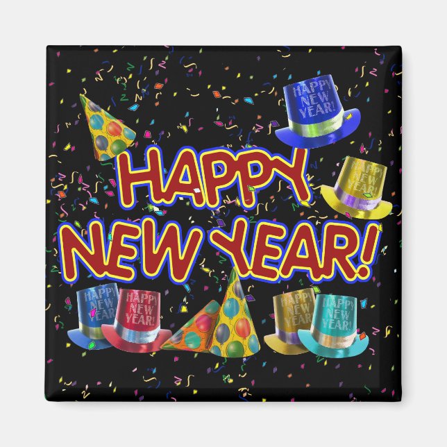 Cartoon Text w/Party Hats & Confetti Magnet (Front)