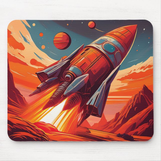 Cartoon Theme 1930's-40's Retro Rocket Ship        Mouse Mat (Front)