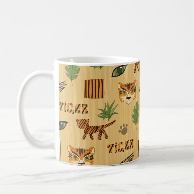 Cartoon Tiger: Cheerful Children's Pattern. Coffee Mug (Left)