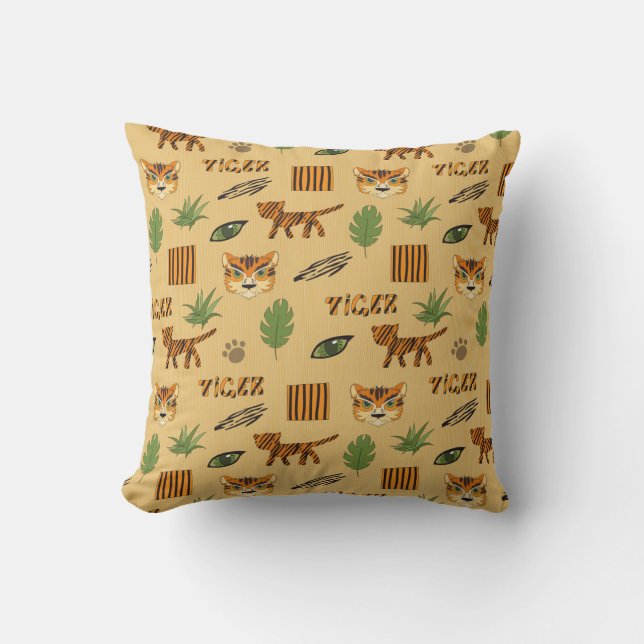 Cartoon Tiger: Cheerful Children's Pattern. Cushion (Front)