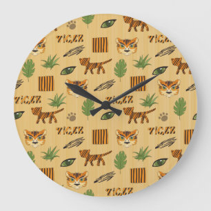 Cartoon Tiger: Cheerful Children's Pattern. Large Clock