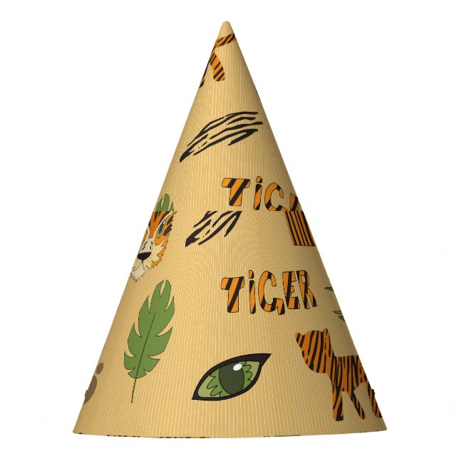Cartoon Tiger: Cheerful Children's Pattern. Party Hat (Front)