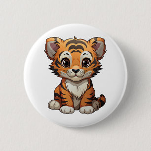 Cartoon tiger illustration 6 cm round badge